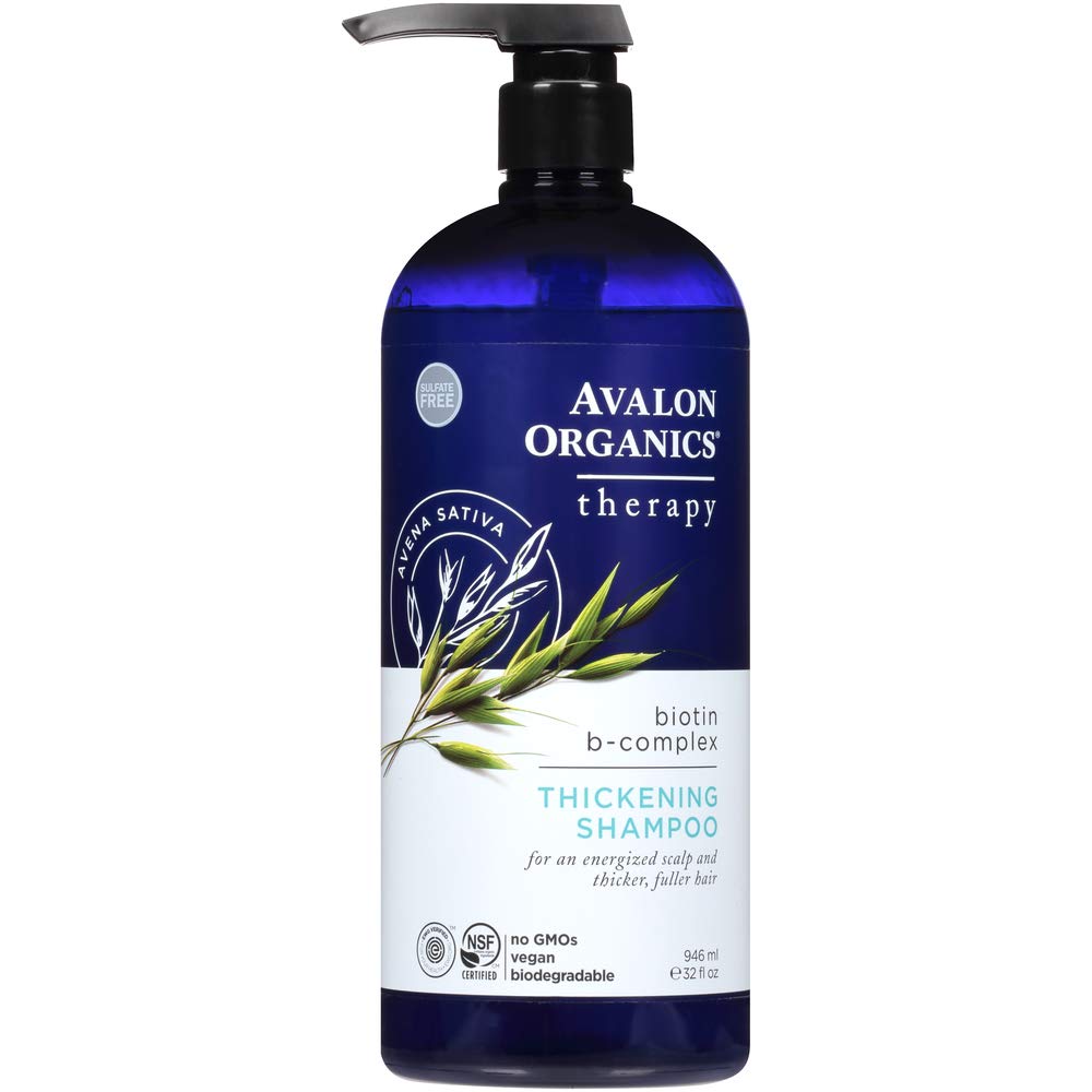 Avalon Organics Therapy Thickening Shampoo: bouteille prête pour routine capillaire nourrissante.