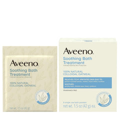 Sachets Aveeno individuels, dissolution facile dans l’eau chaude.