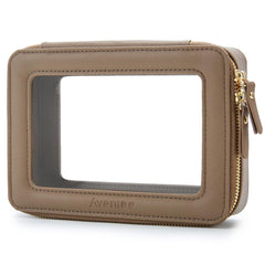 Aveniee trousse maquillage transparente taupe, rangement élégant pour vos essentiels.