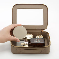 Aveniee pochette beauté taupe transparente, idéal pour trier les produits lors de déplacements.