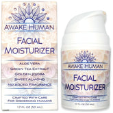 Awake Human crème visage naturelle à l'aloe vera, hydratation douce pour peau sèche.