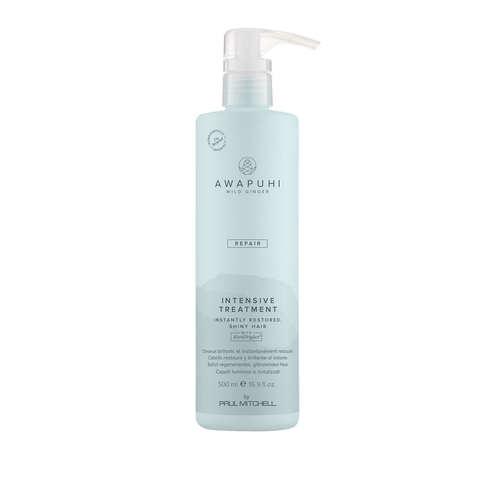 Bouteille Awapuhi Wild Ginger Intensive Treatment prête à l’emploi pour cheveux secs et abîmés.
