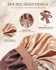 AWAYTR bonnet satin long double couche avec bande élastique pour cheveux longs