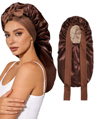 AWAYTR bonnet satin long réversible marron champagne protège les cheveux pendant le sommeil
