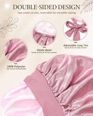 Bonnet AWAYTR satin long réversible rose-or pour deux styles.