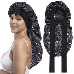 AWAYTR bonnet satin longue double couche pour femmes, douceur nocturne et protection capillaire.