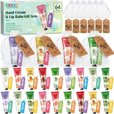 AZEN 64 crèmes mains et baumes lèvres, packaging élégant pour invités