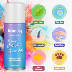 Azonbey aérosol couleur-cheveux, application directe sur cheveux coiffés.