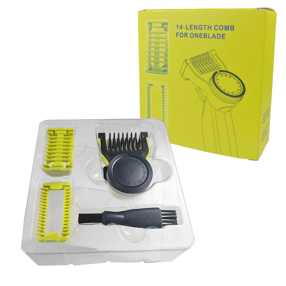 AzulySlec OneBlade guide affichant les 14 longueurs ajustables pour une coupe précise.