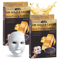Azure Cosmetics 24K gold and caviar mask packaging emphasizes luxury skincare.