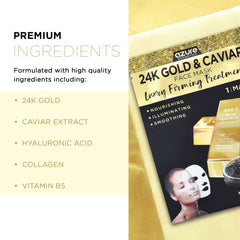 Azure Cosmetics 24K gold and caviar mask sheet prepared for at-home hydration.