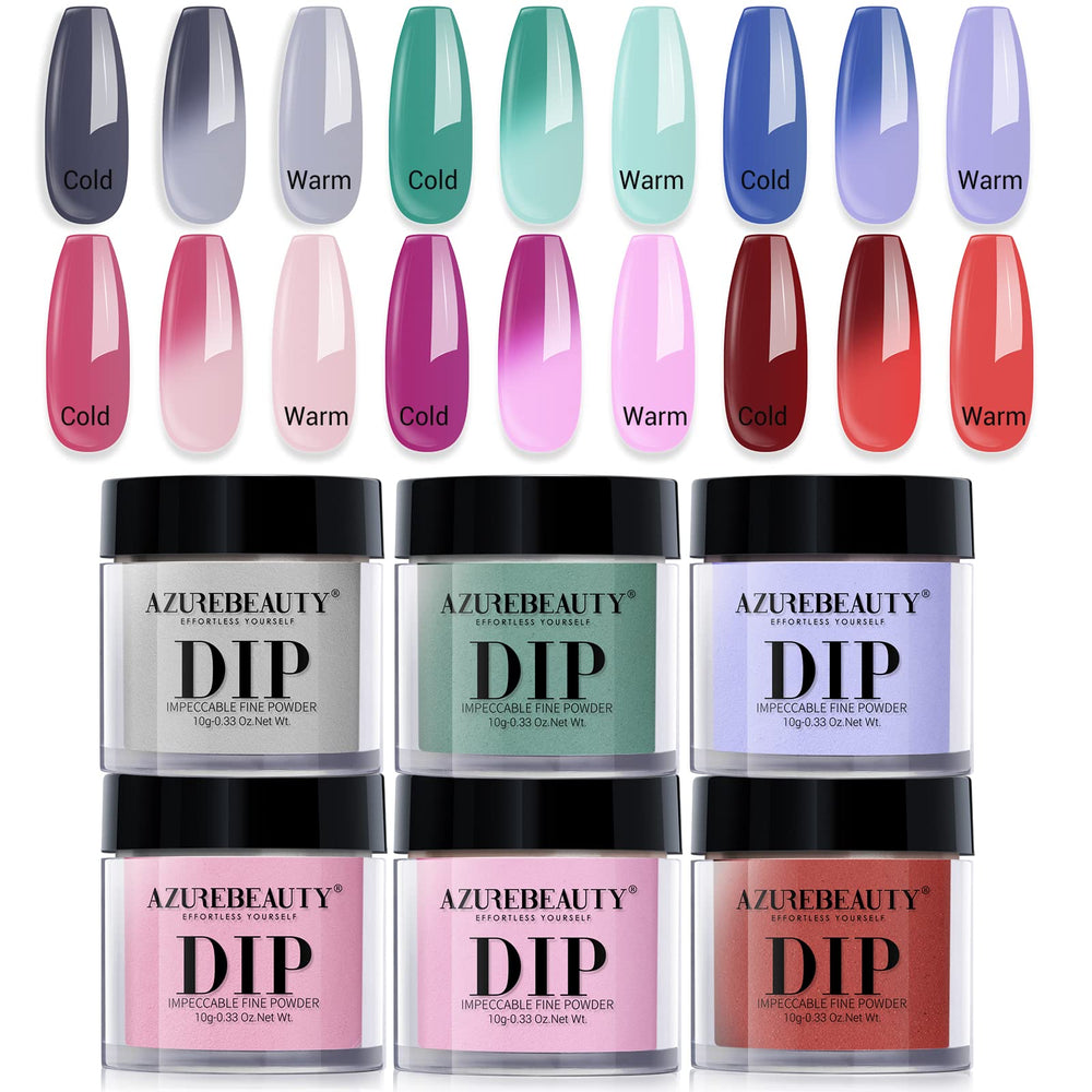 AZUREBEAUTY poudre dip changement couleur bleu-vert sur ongles, effet ombré
