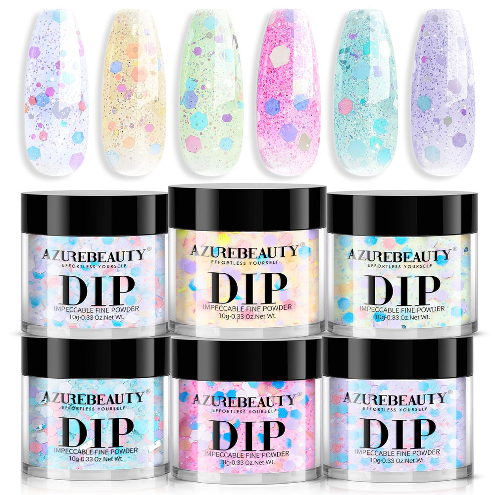 AzureBeauty Dip Poudre ensemble 6 couleurs printemps pour une manucure naturelle et lumineuse.