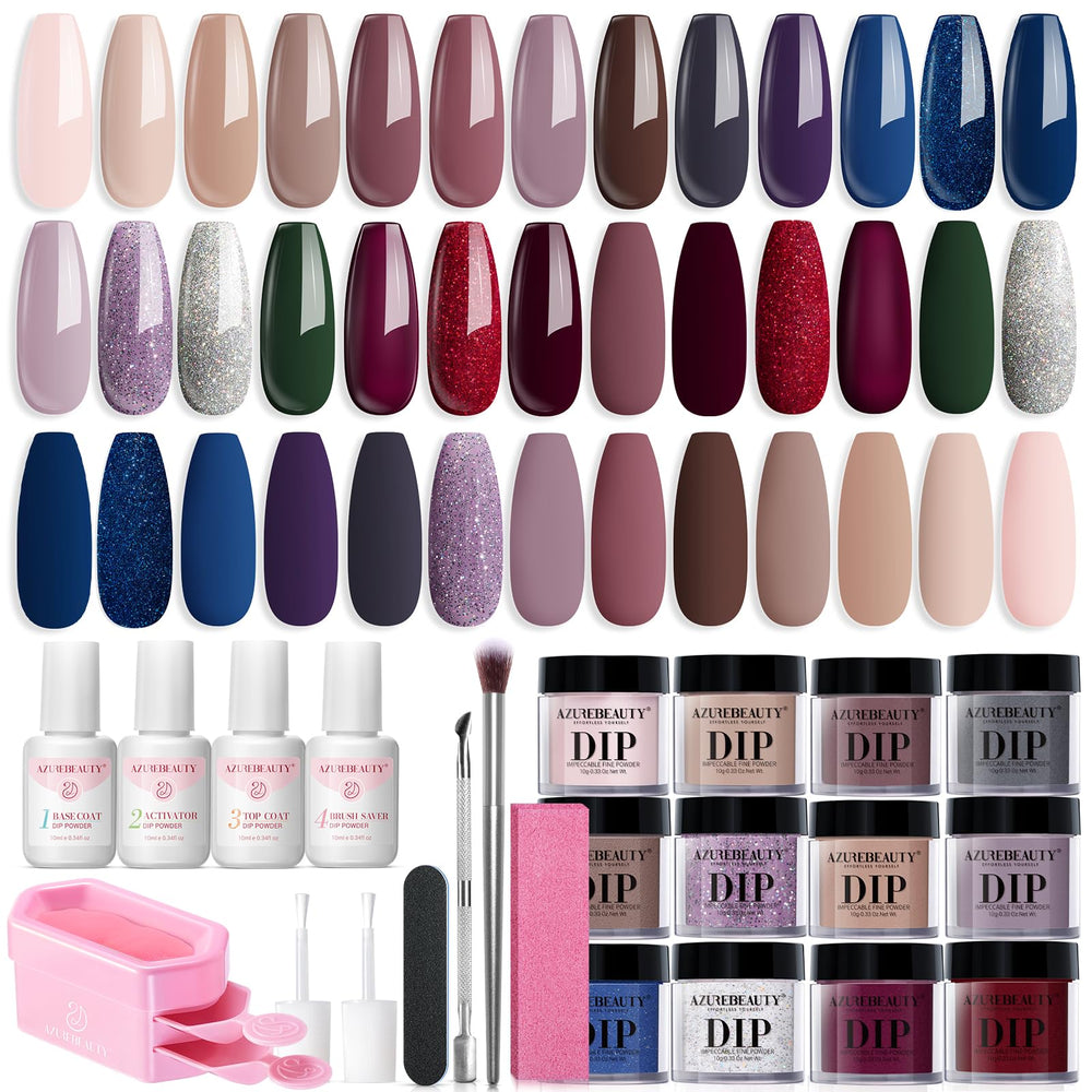 AZUREBEAUTY kit-poudre-dip-20-couleurs: palette complète pour des ongles variés et durables.