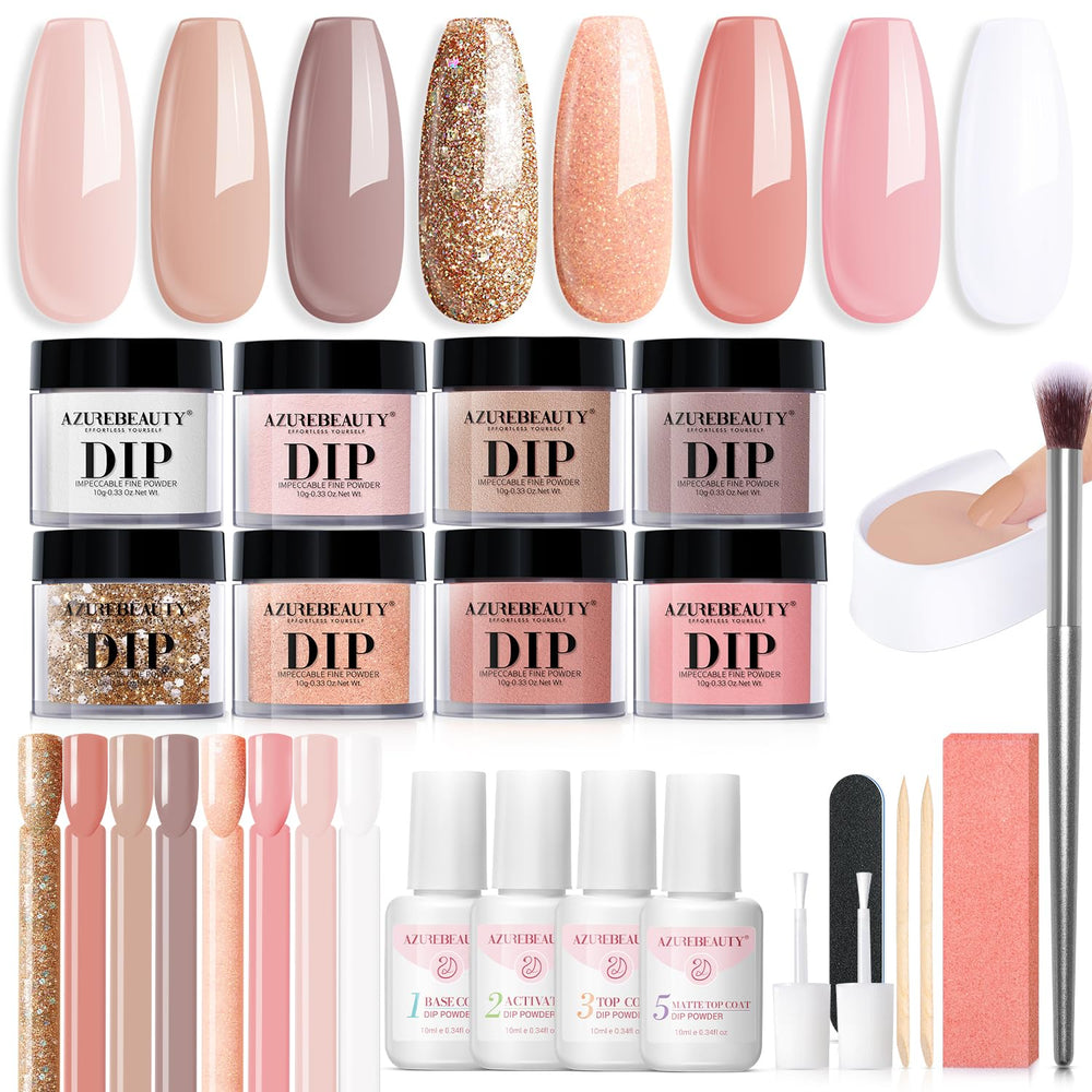 AZUREBEAUTY kit-poudre-dip 8 teintes; couleurs riches et durables pour manucure à domicile.