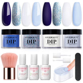 AZUREBEAUTY kit poudre dip hiver – visualisation des couleurs blanc et bleu avec paillettes pour un look éclatant