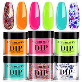AZUREBEAUTY poudre dip orange fluo et bleu-vert pour une manucure estivale