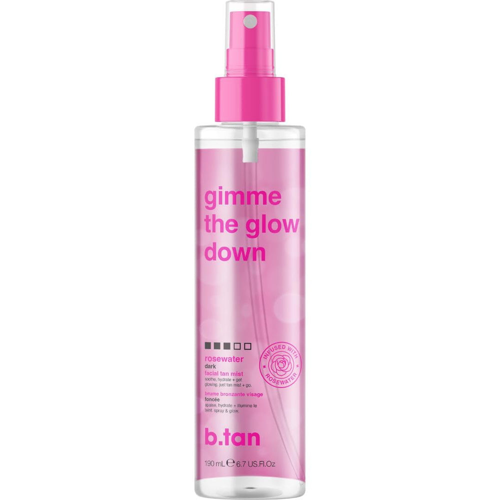 b.tan brume visage clair – bouteille visible et éclat progressif doux.