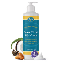 Baar Palma Christi bouteille-lotion montrant l’application d’hydratation légère sur la peau