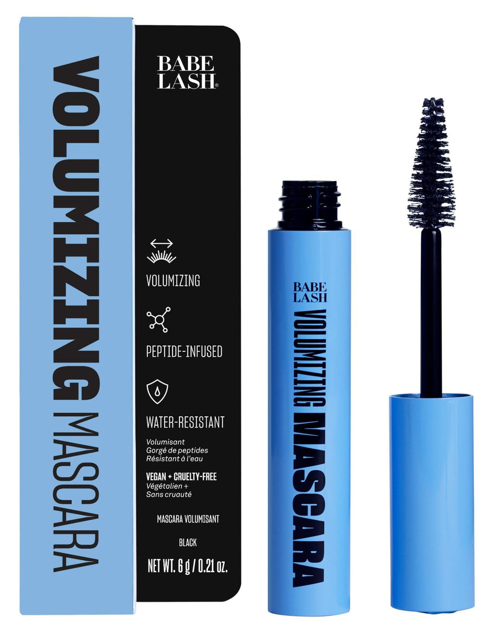 Babe Lash Mascara avec brosse conique pour atteindre les cils internes et volumiser.