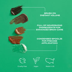 Sourcils naturels et densés brun foncé avec texture légère et tenue.
