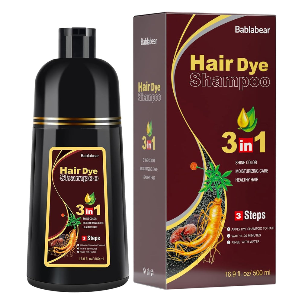 Le Shampoing-colorant Bablabear brun en bouteille 500 ml couvre les gris.
