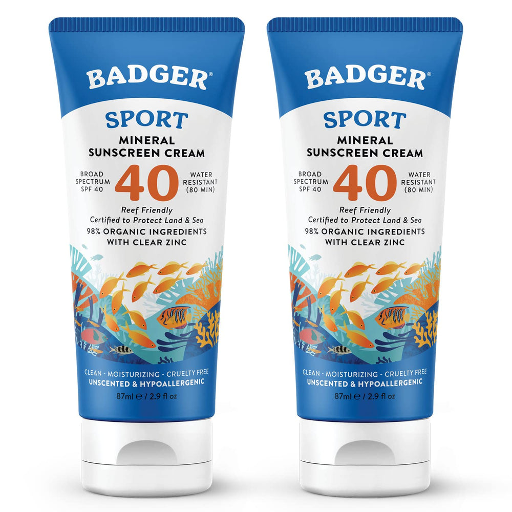 Badger crème solaire minérale respectueuse des récifs SPF 40, bouteille prête pour l’extérieur.