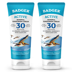 Badger Crème Solaire Minérale SPF 30 — bouteille voyage, protection UVA et UVB fiable.