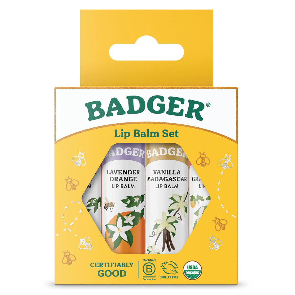 Baume Badger Classic mandarine – hydratation durable pour lèvres sèches.