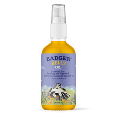 Badger huile ventre bio dans une bouteille en verre, hydratation fiable