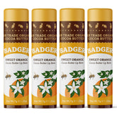 Badger Sweet Orange Cocoa Butter Lip Balm 4-pack front view for all-day moisture.