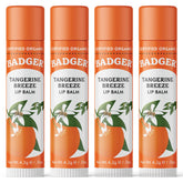 Badger Tangerine Breeze lip balm packaging showing a four-pack for family use