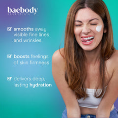 Baebody crème visage collagène rétinol mucine, raffermit légèrement la peau.
