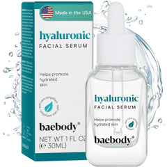 Baebody Sérum Hyaluronique pour visage, bouteille-goutte, hydratation durable.
