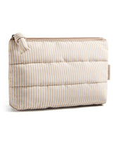 Pochette maquillage Bagsmart compacte, rayures kaki, pratique pour sac à main et sorties.