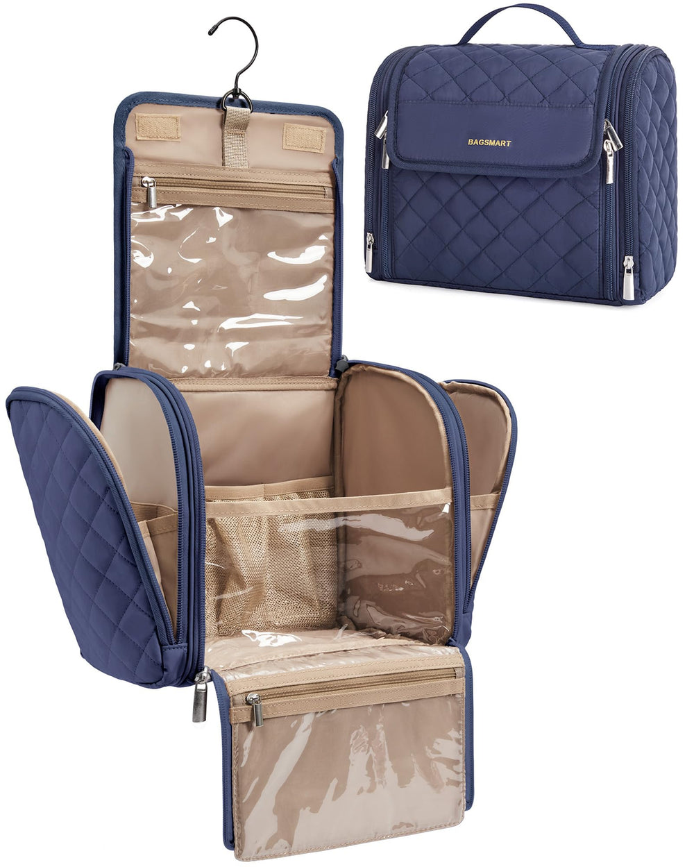 BAGSMART sac maquillage avec crochet suspendu, pratique pour suspendre en voyage.
