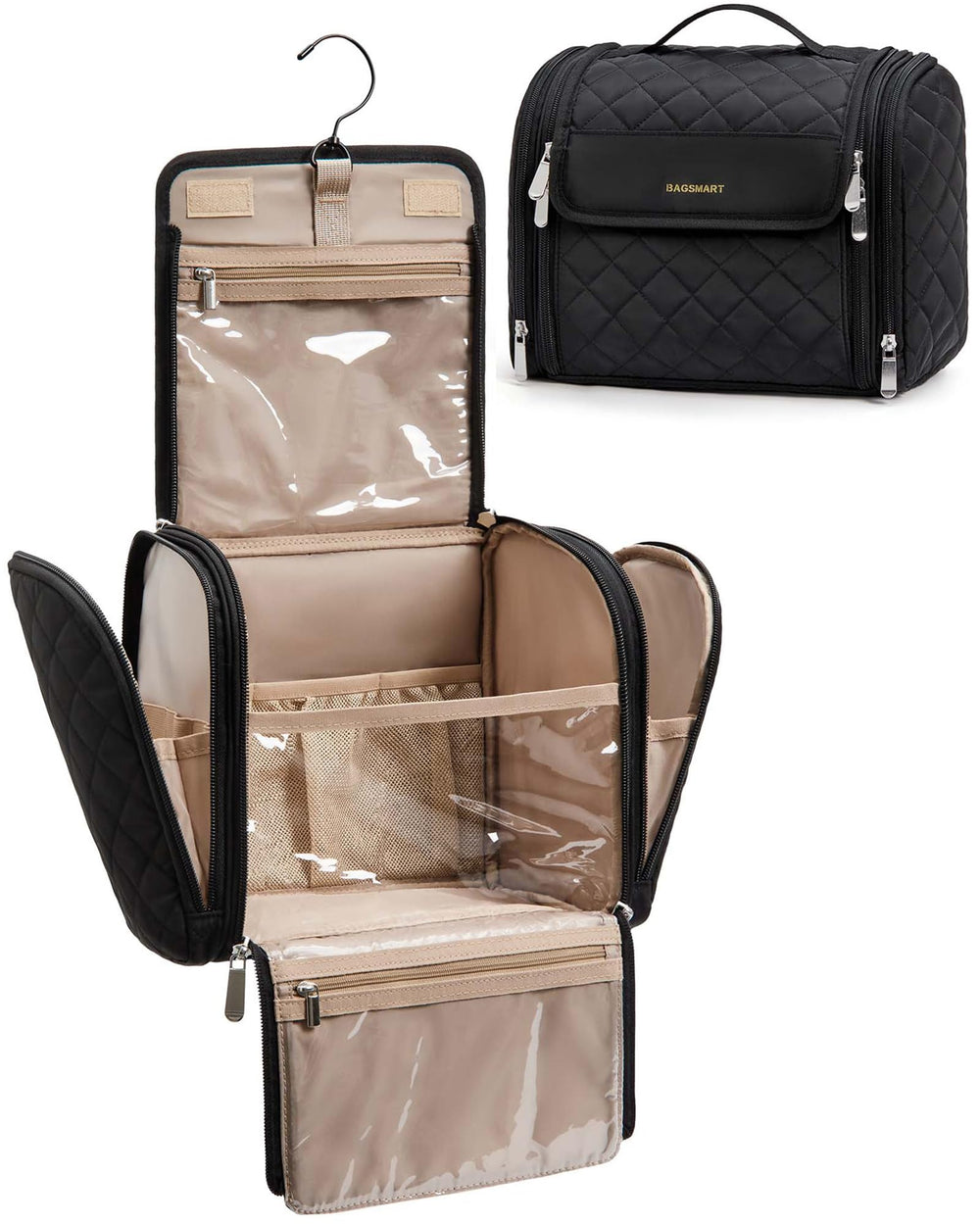 Sac BAGSMART maquillage avec crochet suspendu pour un accès rapide en voyage