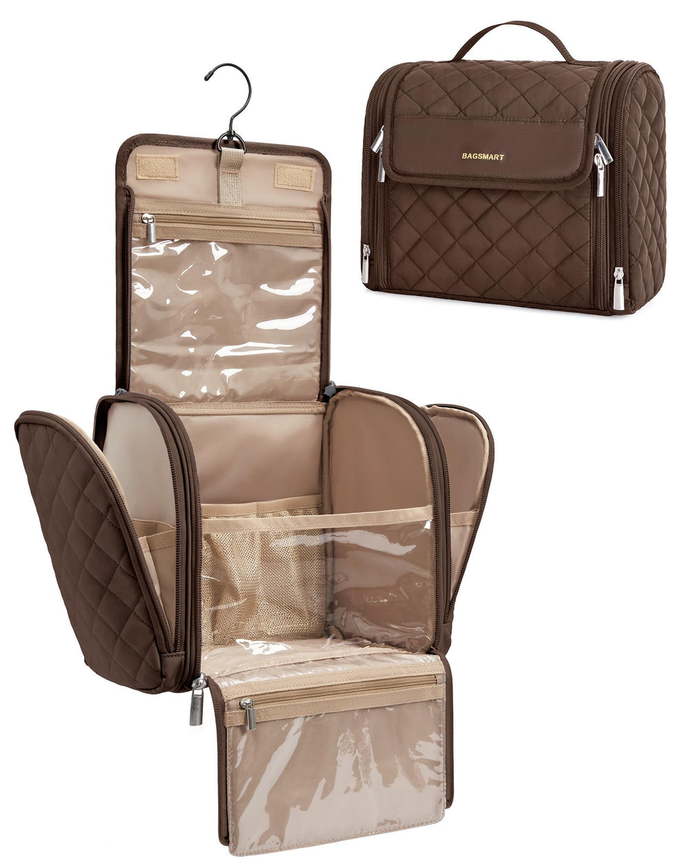 Sac BAGSMART de toilette de voyage, grande capacité pour cosmétiques et essentiels.