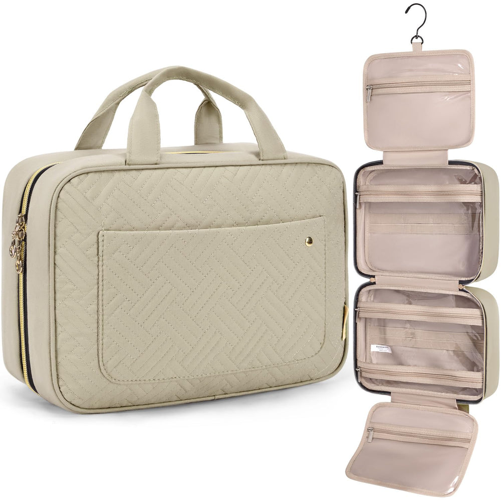 BAGSMART trousse de toilette camel moyenne vue extérieure pour rangement pratique.