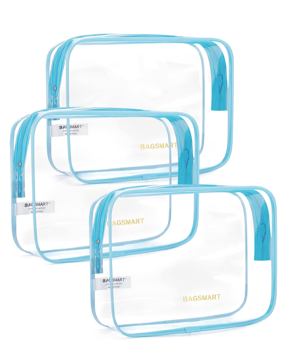 BAGSMART trousse de toilette transparente bleu avec grande ouverture pour un accès rapide
