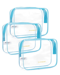 BAGSMART trousse de toilette transparente bleu avec grande ouverture pour un accès rapide