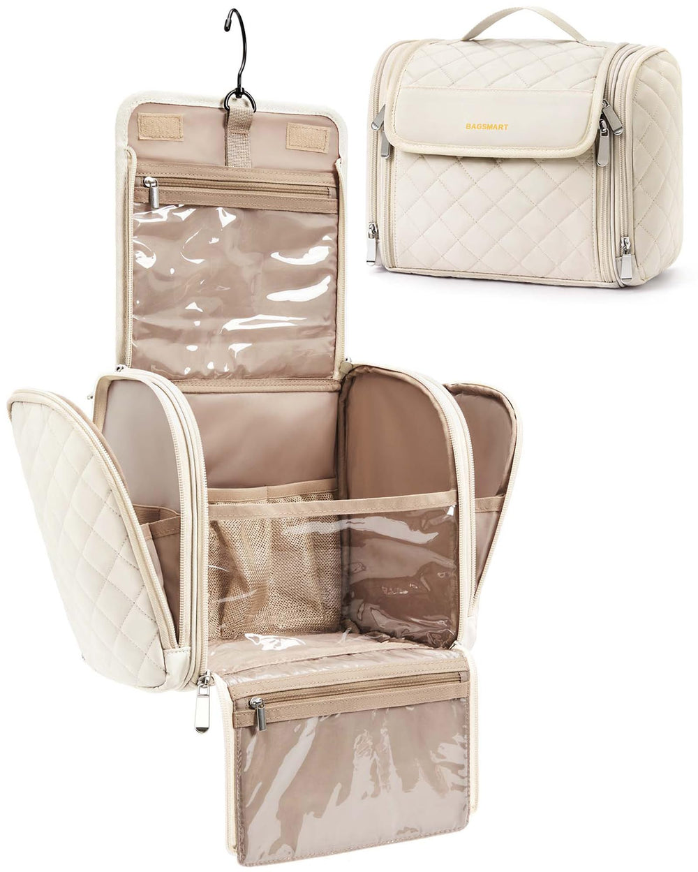 BagSmart Trousse de toilette avec crochet suspendu beige accrochant facilement en voyage