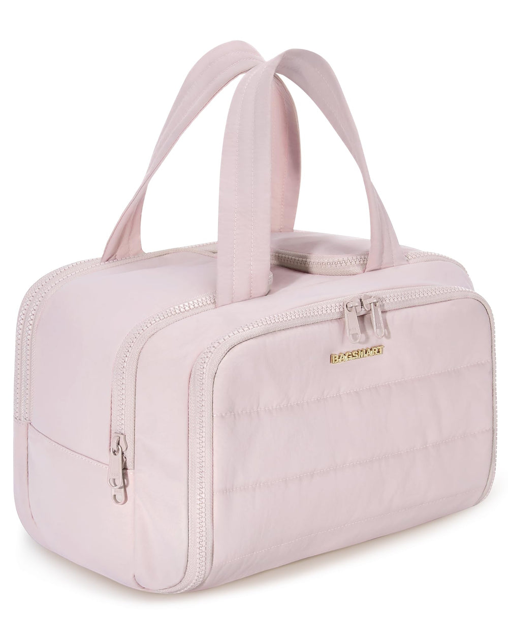 BagSmart trousse de toilette rose, ouverture large pour un accès rapide.