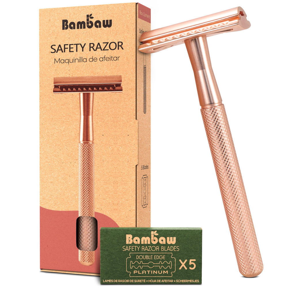 Rasoir Bambaw sécurité femme rose doré, emballage élégant prêt à offrir.