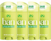 Ban Invisible Solid deodorant packaging shows mess-free daily protection.