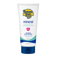 Banana Boat Mineral SPF50, bouteille, application facile et rapide sur la peau