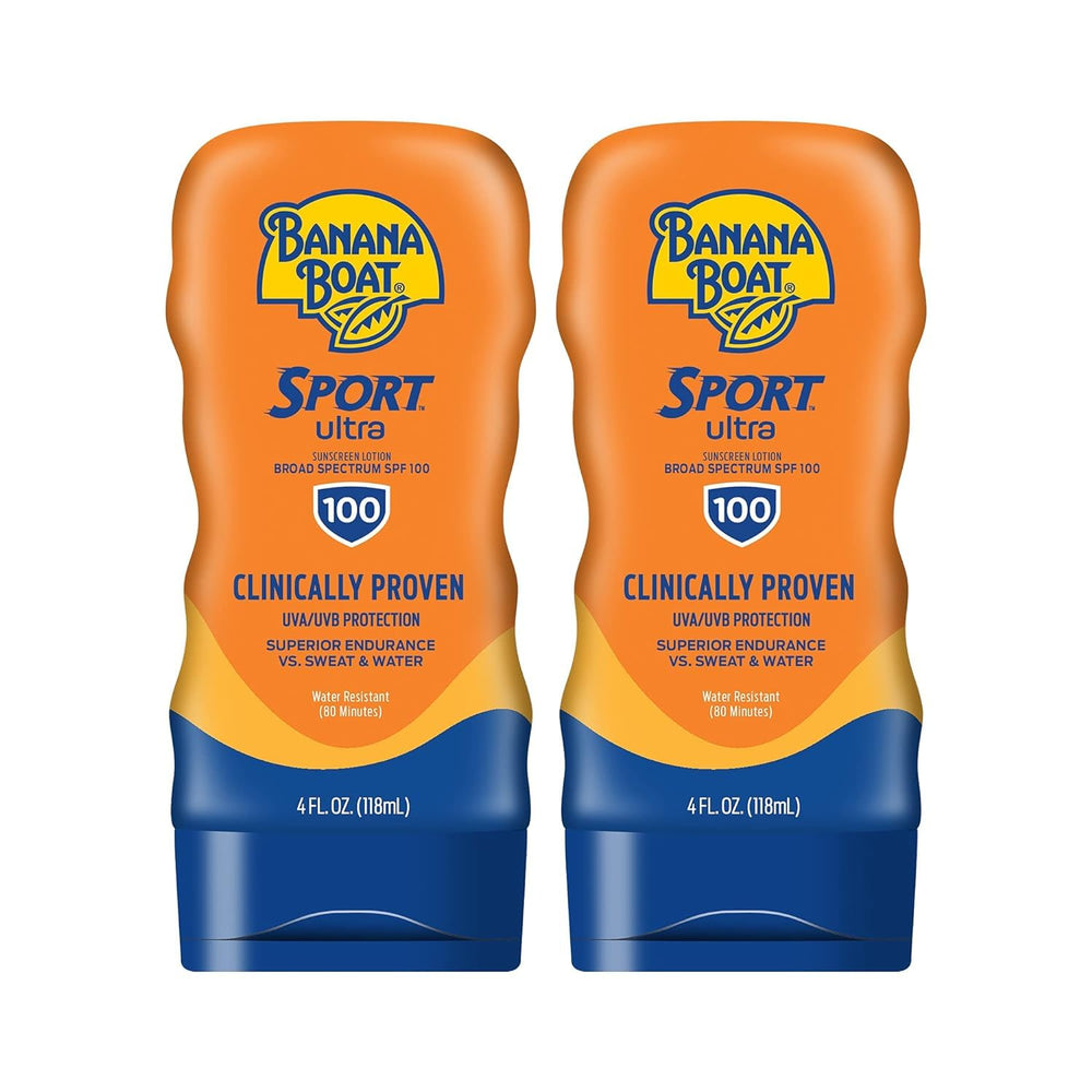 Banana Boat Sport Performance Sunscreen Lotion SPF 100 bottle front offers fast, broad sun protection.