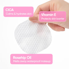 Démaquillage efficace du maquillage imperméable des yeux et lèvres.