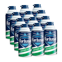 Barbasol Crème à raser Aloe épaisse et riche, vue frontale, pour peau douce.