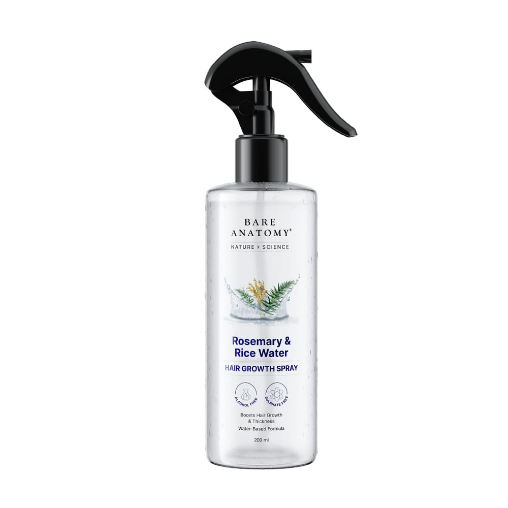 Bare Anatomy Nature x Science – Bouteille spray romarin et riz, hydratation légère pour cheveux.